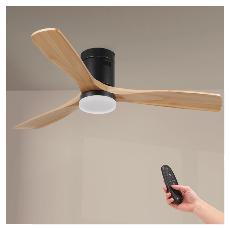 Ventilador de Techo LED 53W Ø132 cm Aspas ABS Negro / Haya Motor DC 35W Silencioso Luz 18W CCT Modo Verano / Invierno con Mando a Distancia